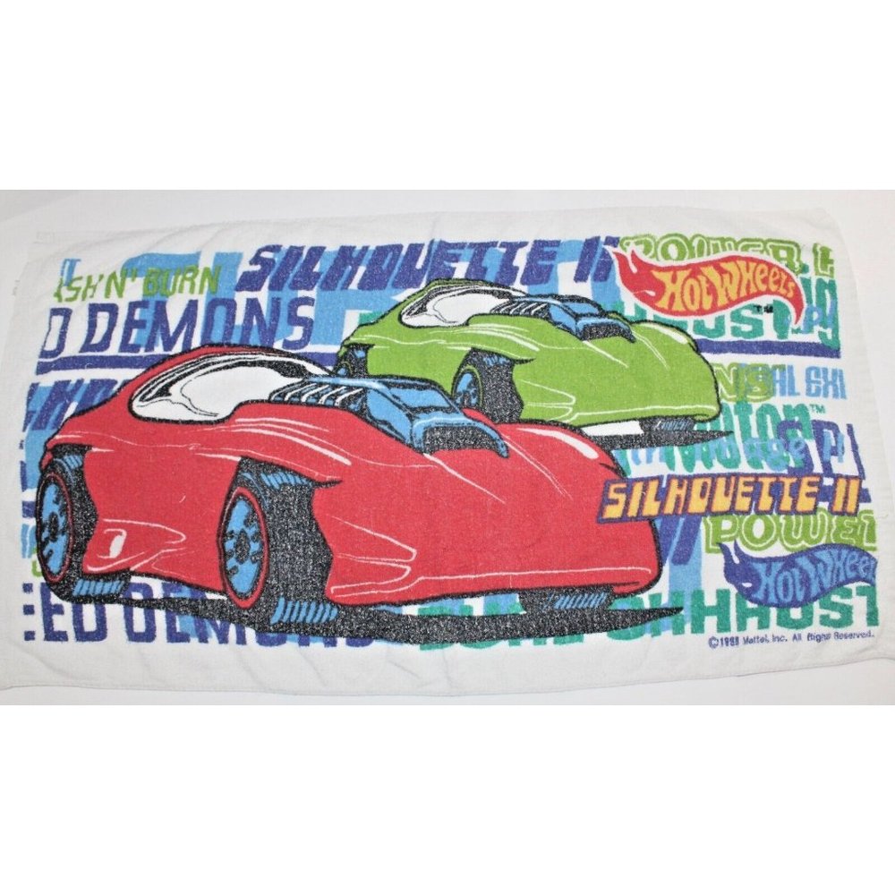 Vintage Mattel Hot Wheels Silhouette Demons Beach Bath Towel 90’s Wild Bright 98